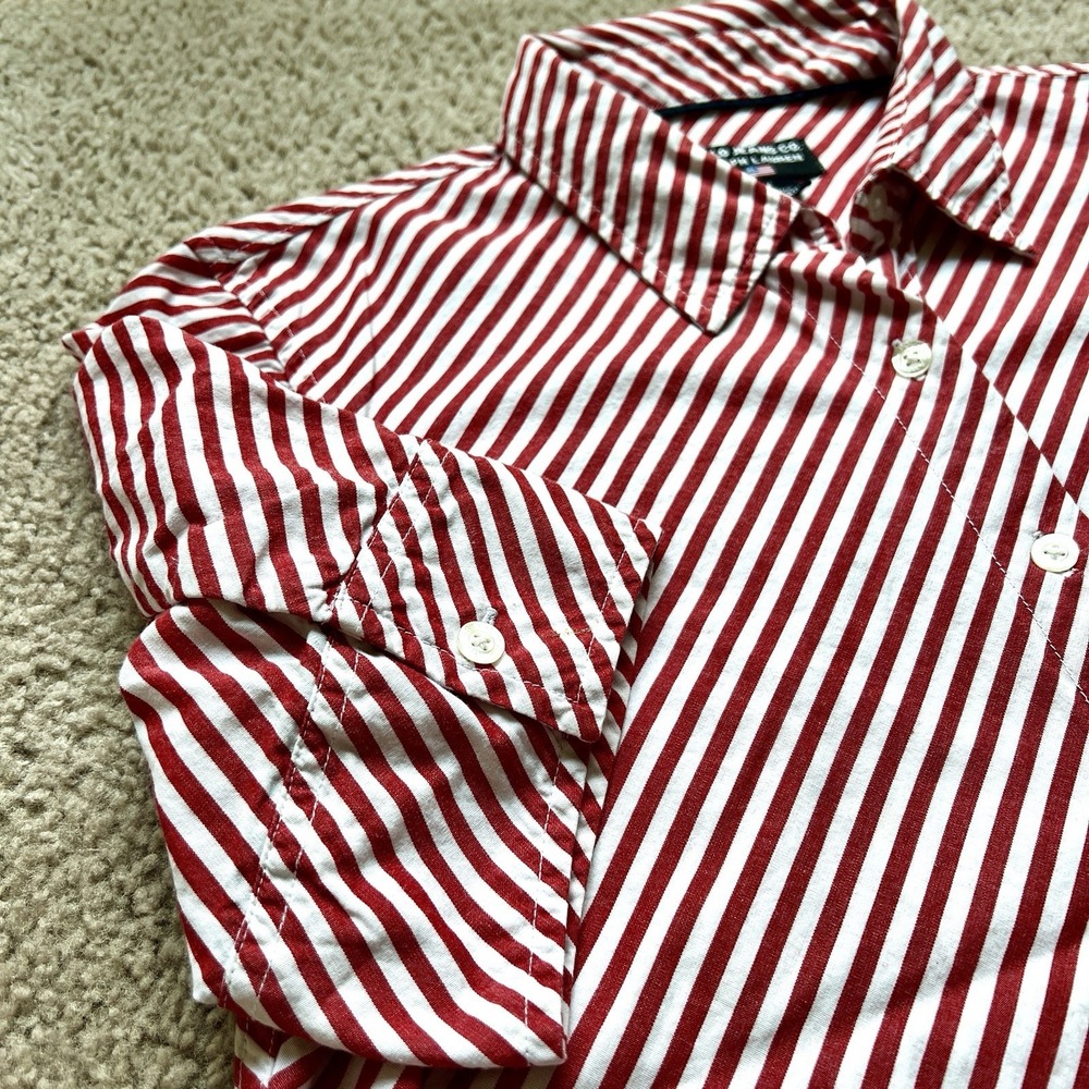 Vintage Polo Jeans Co. Ralph Lauren Women's M Red White Diagonal Stripe Shirt‎ - Picture 8 of 10